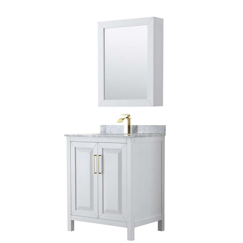 Daria 30 Inch Single Bathroom Vanity in White - Brushed Gold Trim - 30