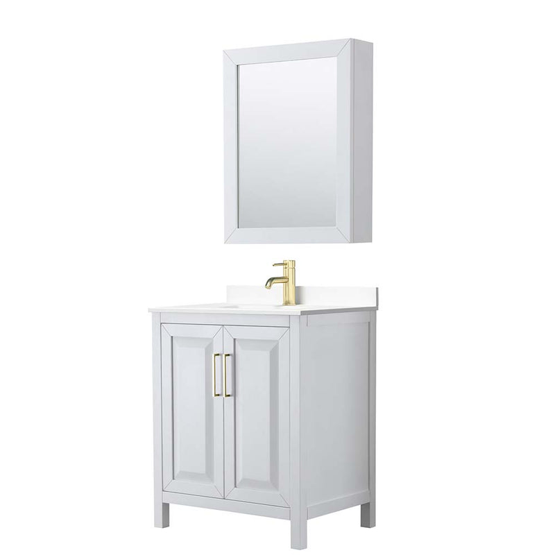 Daria 30 Inch Single Bathroom Vanity in White - Brushed Gold Trim - 44