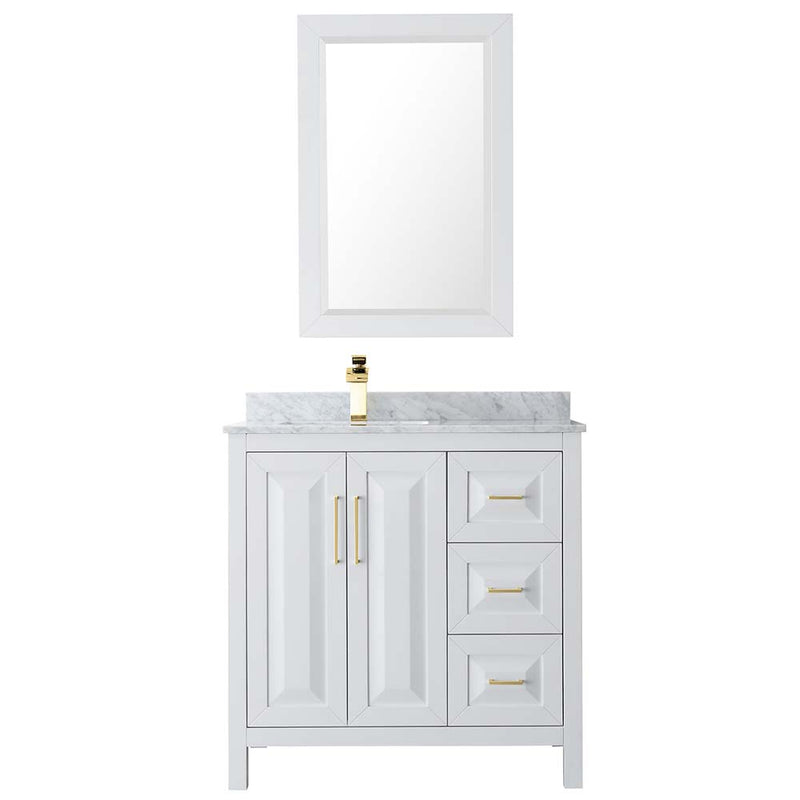 Daria 36 Inch Single Bathroom Vanity in White - Brushed Gold Trim - 13