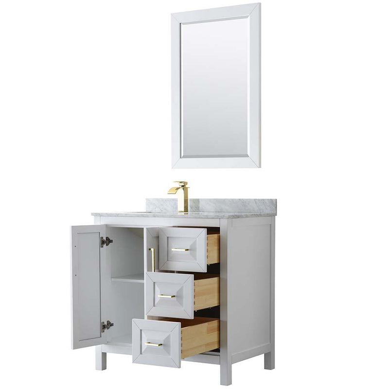 Daria 36 Inch Single Bathroom Vanity in White - Brushed Gold Trim - 12