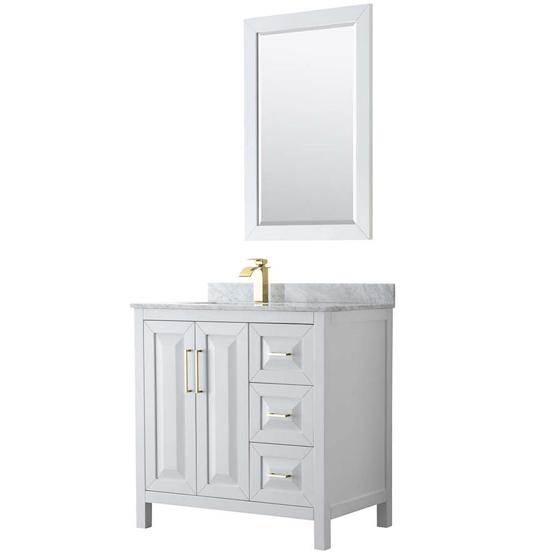 Daria 36 Inch Single Bathroom Vanity in White - Brushed Gold Trim - 11