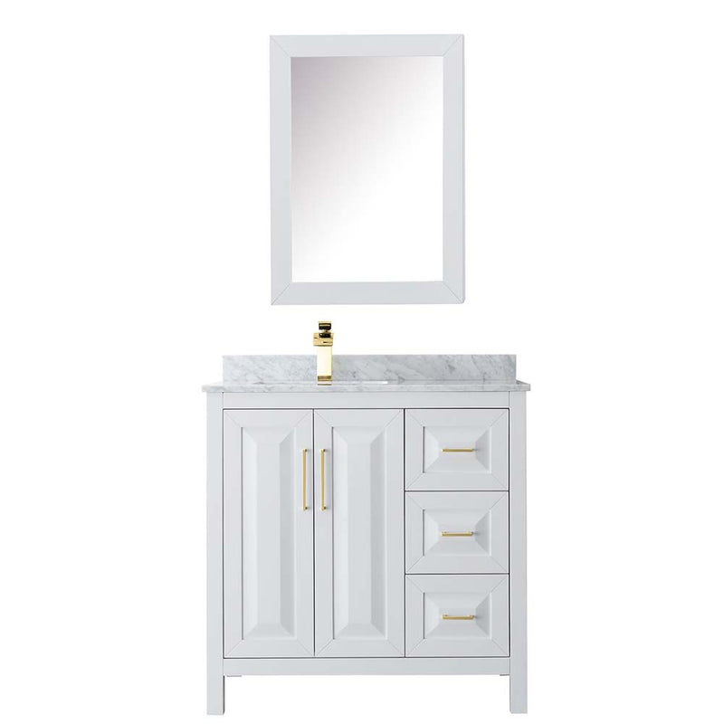 Daria 36 Inch Single Bathroom Vanity in White - Brushed Gold Trim - 18