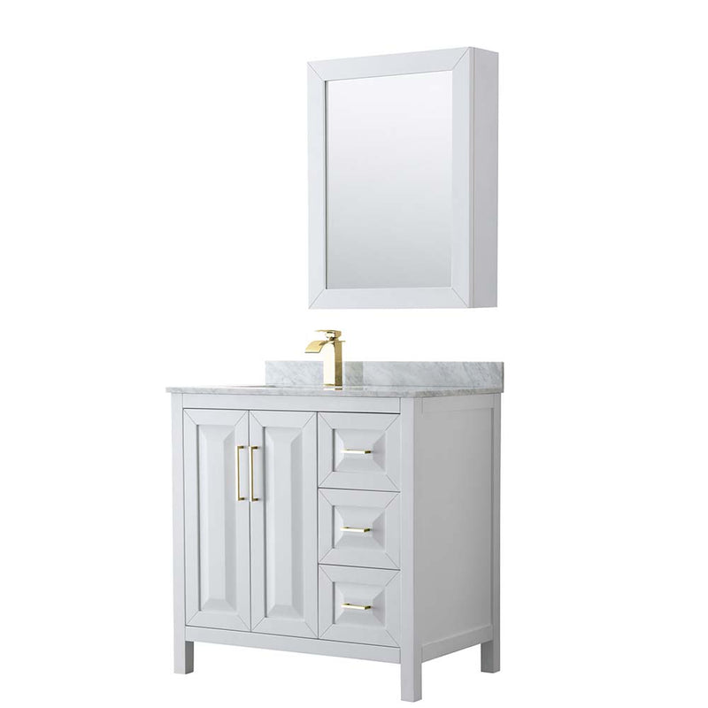Daria 36 Inch Single Bathroom Vanity in White - Brushed Gold Trim - 16