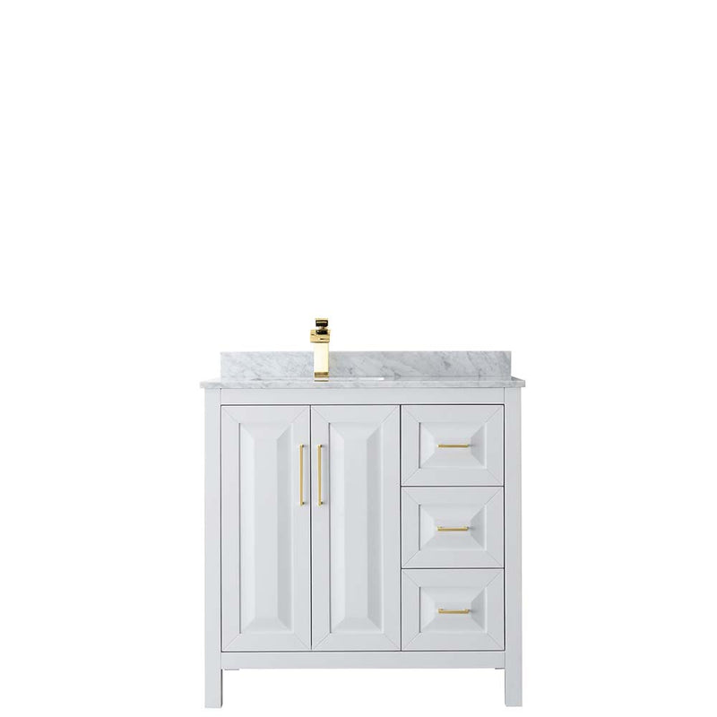 Daria 36 Inch Single Bathroom Vanity in White - Brushed Gold Trim - 9