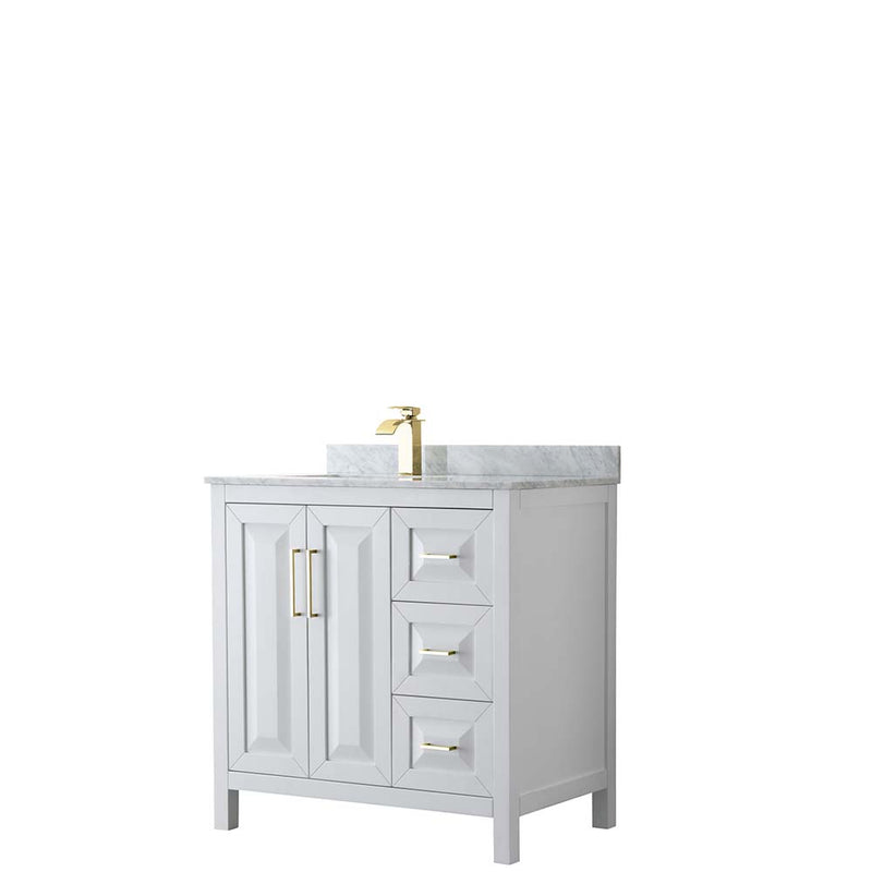 Daria 36 Inch Single Bathroom Vanity in White - Brushed Gold Trim - 7