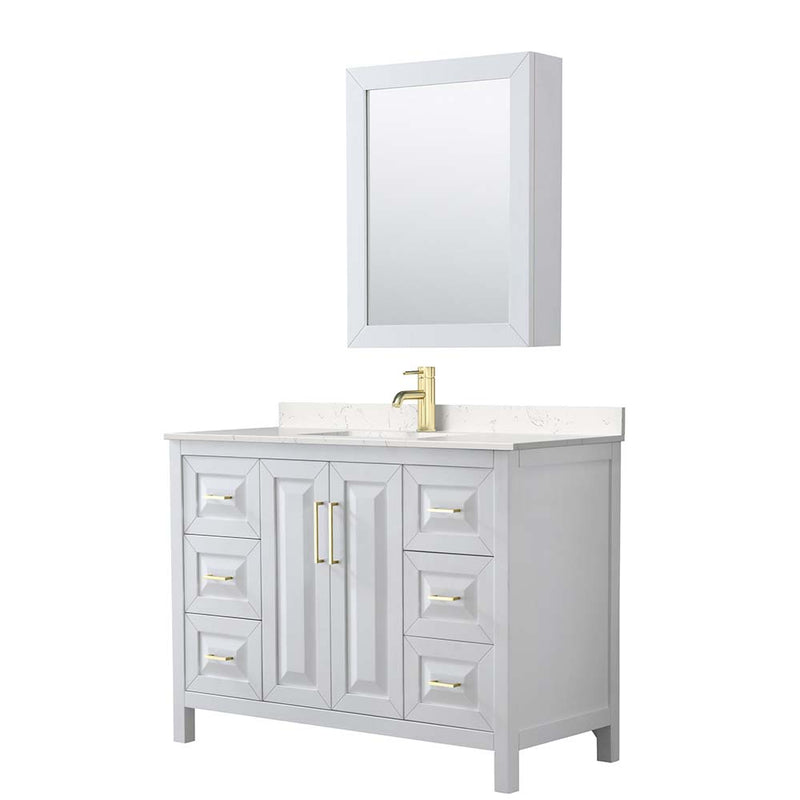 Daria 48 Inch Single Bathroom Vanity in White - Brushed Gold Trim - 16
