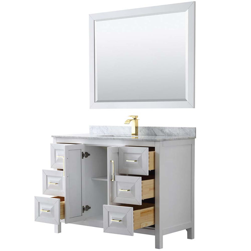 Daria 48 Inch Single Bathroom Vanity in White - Brushed Gold Trim - 26