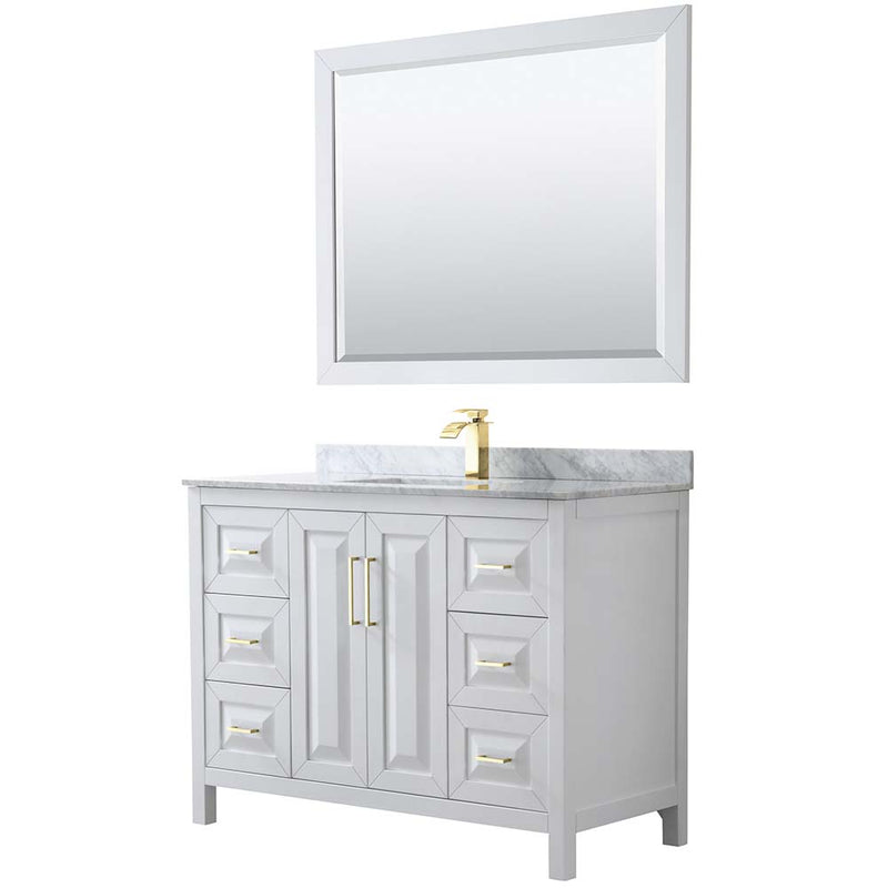 Daria 48 Inch Single Bathroom Vanity in White - Brushed Gold Trim - 25