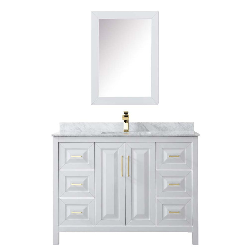 Daria 48 Inch Single Bathroom Vanity in White - Brushed Gold Trim - 32