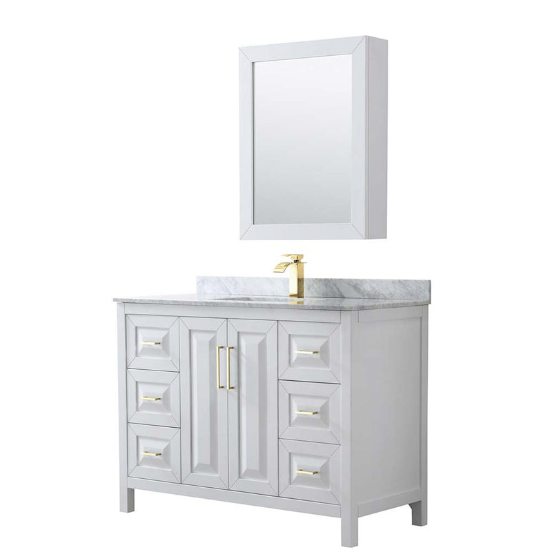 Daria 48 Inch Single Bathroom Vanity in White - Brushed Gold Trim - 30