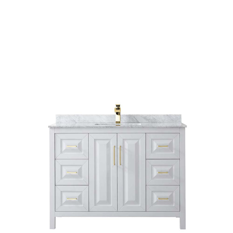 Daria 48 Inch Single Bathroom Vanity in White - Brushed Gold Trim - 23