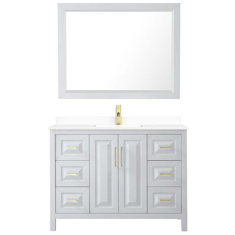 Daria 48 Inch Single Bathroom Vanity in White - Brushed Gold Trim - 41