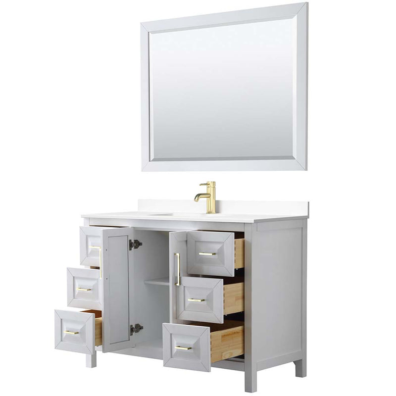 Daria 48 Inch Single Bathroom Vanity in White - Brushed Gold Trim - 40