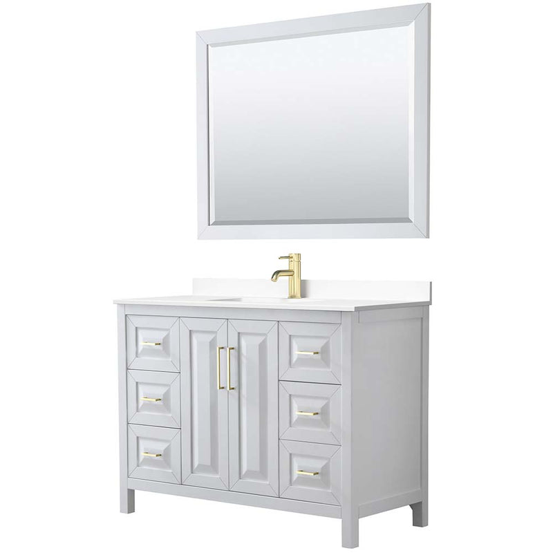 Daria 48 Inch Single Bathroom Vanity in White - Brushed Gold Trim - 39