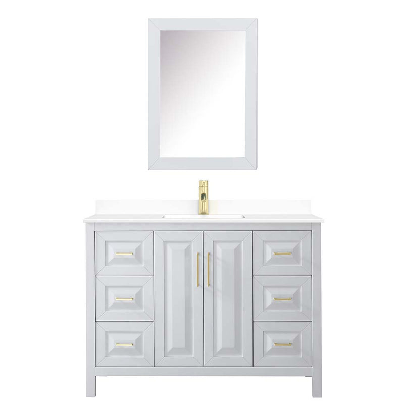 Daria 48 Inch Single Bathroom Vanity in White - Brushed Gold Trim - 46