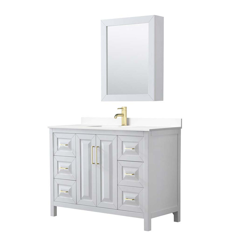 Daria 48 Inch Single Bathroom Vanity in White - Brushed Gold Trim - 44