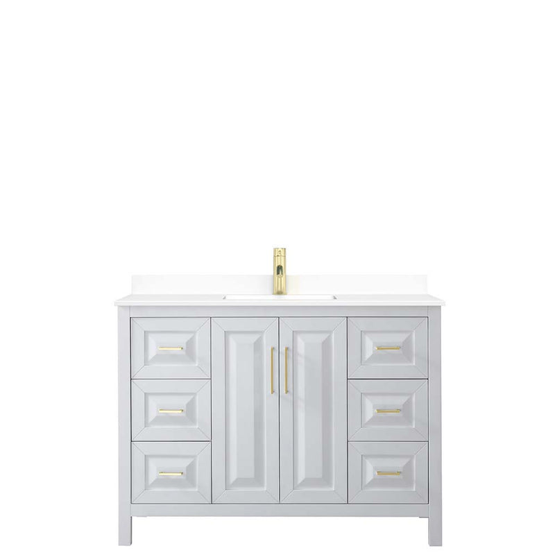 Daria 48 Inch Single Bathroom Vanity in White - Brushed Gold Trim - 37