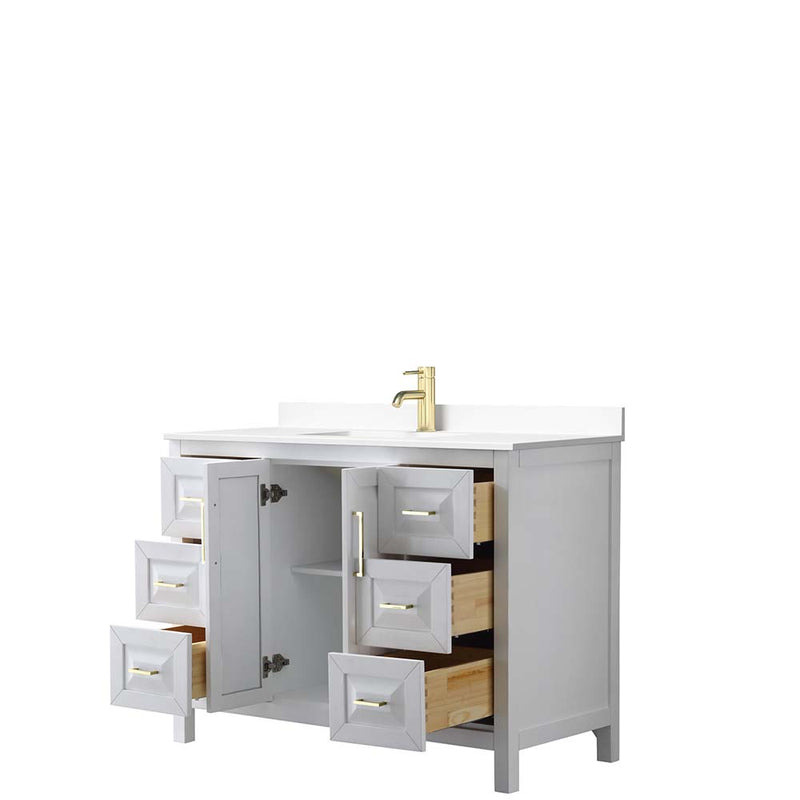 Daria 48 Inch Single Bathroom Vanity in White - Brushed Gold Trim - 36