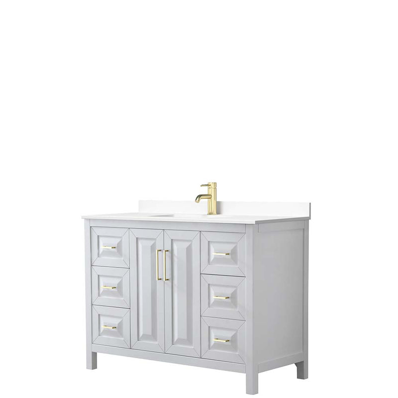 Daria 48 Inch Single Bathroom Vanity in White - Brushed Gold Trim - 35