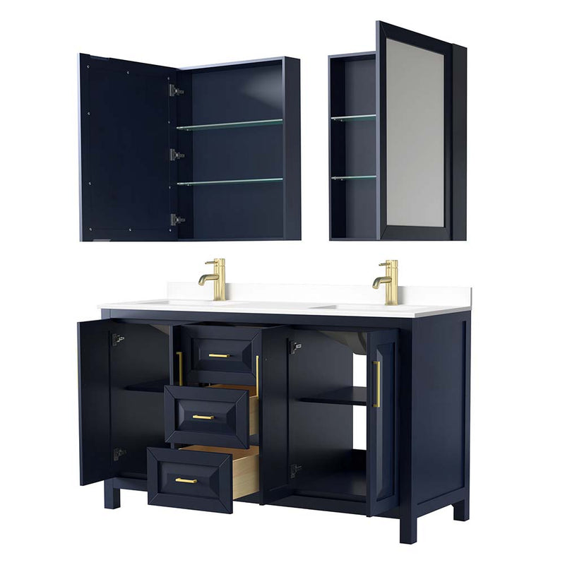 Daria 60 Inch Double Bathroom Vanity in Dark Blue - 64