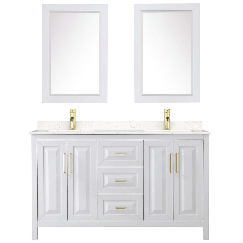 Daria 60 Inch Double Bathroom Vanity in White - Brushed Gold Trim - 15