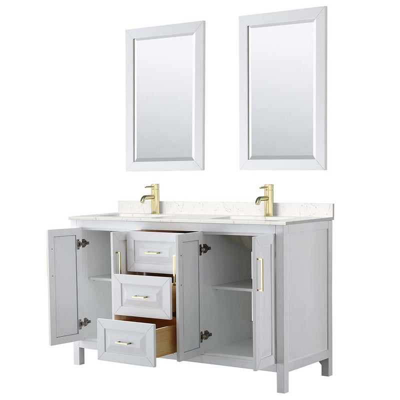 Daria 60 Inch Double Bathroom Vanity in White - Brushed Gold Trim - 14