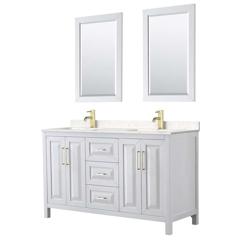 Daria 60 Inch Double Bathroom Vanity in White - Brushed Gold Trim - 13