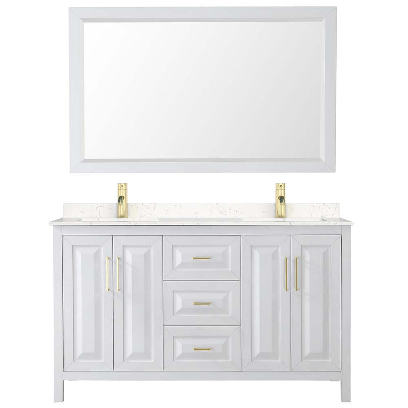 Daria 60 Inch Double Bathroom Vanity in White - Brushed Gold Trim - 20