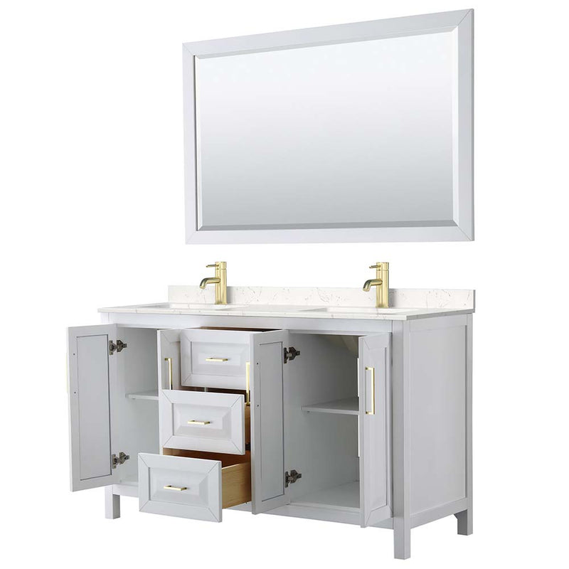 Daria 60 Inch Double Bathroom Vanity in White - Brushed Gold Trim - 19