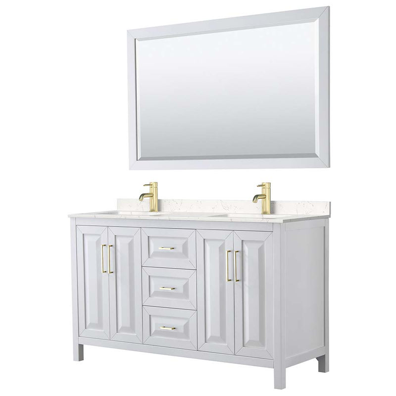 Daria 60 Inch Double Bathroom Vanity in White - Brushed Gold Trim - 18