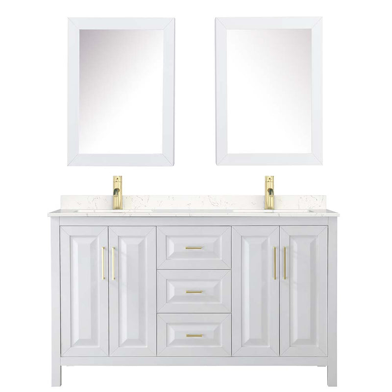 Daria 60 Inch Double Bathroom Vanity in White - Brushed Gold Trim - 25
