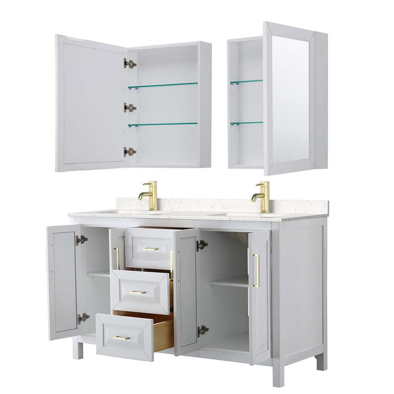 Daria 60 Inch Double Bathroom Vanity in White - Brushed Gold Trim - 24