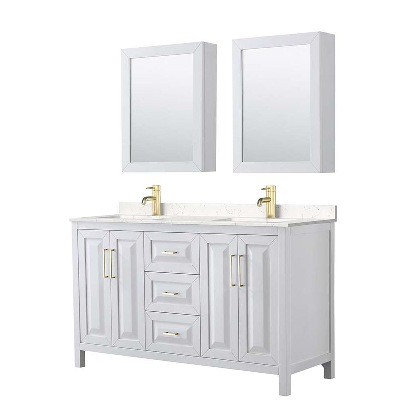 Daria 60 Inch Double Bathroom Vanity in White - Brushed Gold Trim - 23