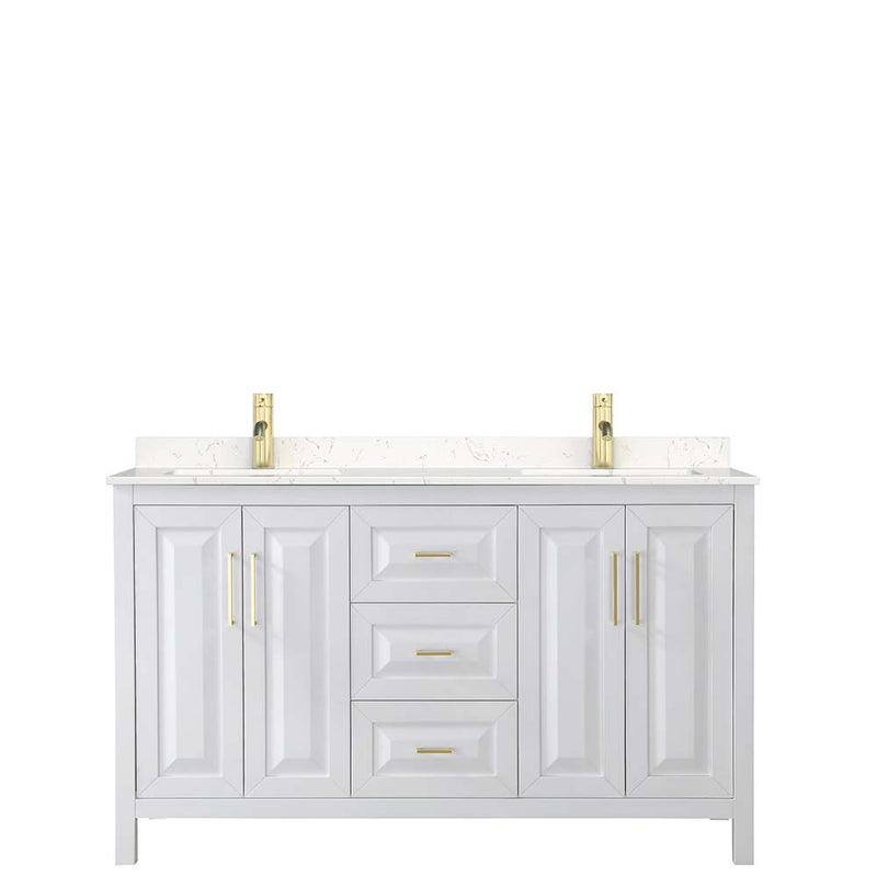 Daria 60 Inch Double Bathroom Vanity in White - Brushed Gold Trim - 11