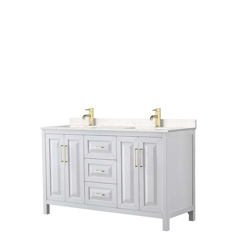 Daria 60 Inch Double Bathroom Vanity in White - Brushed Gold Trim - 9
