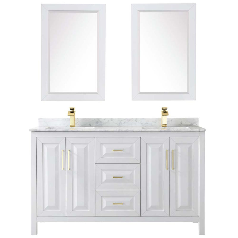 Daria 60 Inch Double Bathroom Vanity in White - Brushed Gold Trim - 34