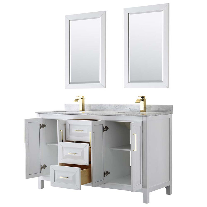 Daria 60 Inch Double Bathroom Vanity in White - Brushed Gold Trim - 33