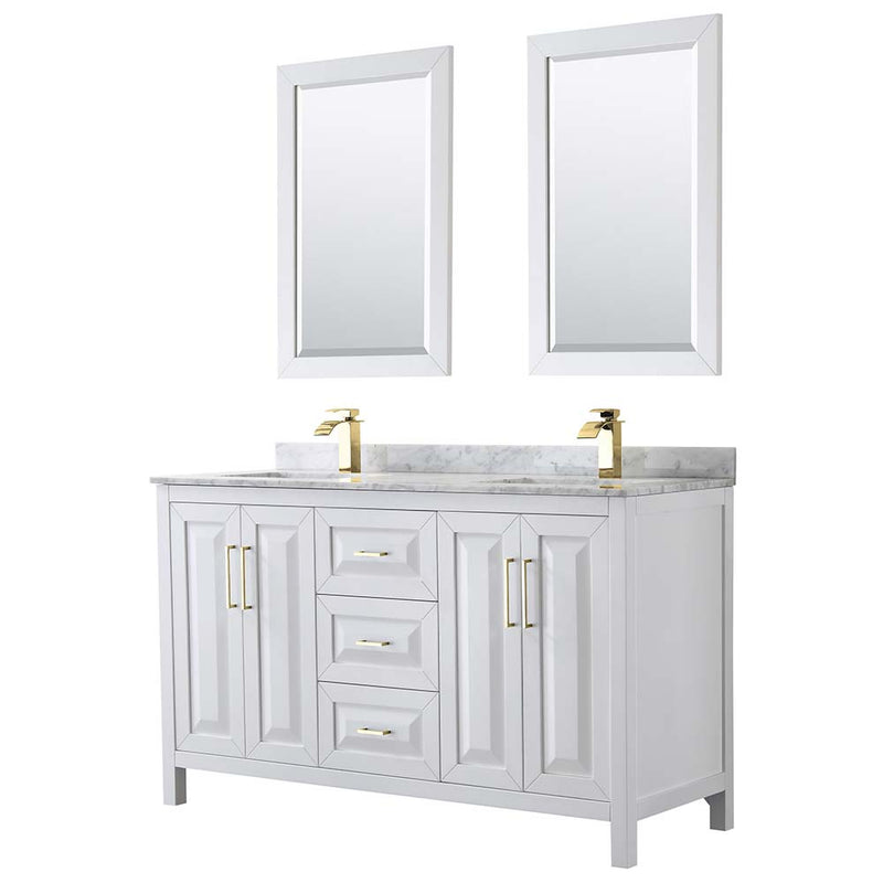 Daria 60 Inch Double Bathroom Vanity in White - Brushed Gold Trim - 32