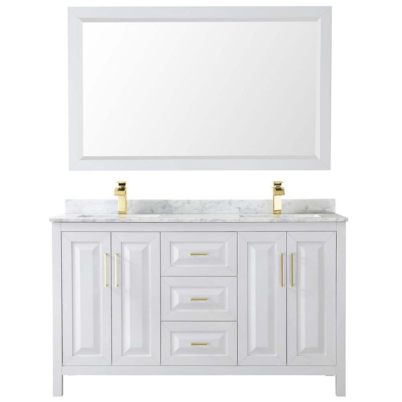 Daria 60 Inch Double Bathroom Vanity in White - Brushed Gold Trim - 39