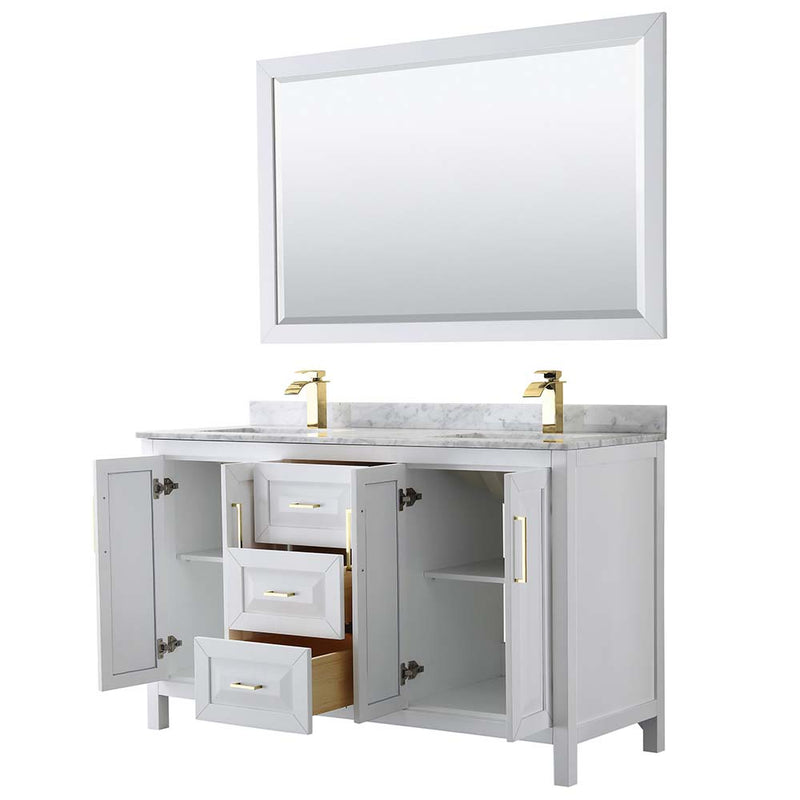Daria 60 Inch Double Bathroom Vanity in White - Brushed Gold Trim - 38