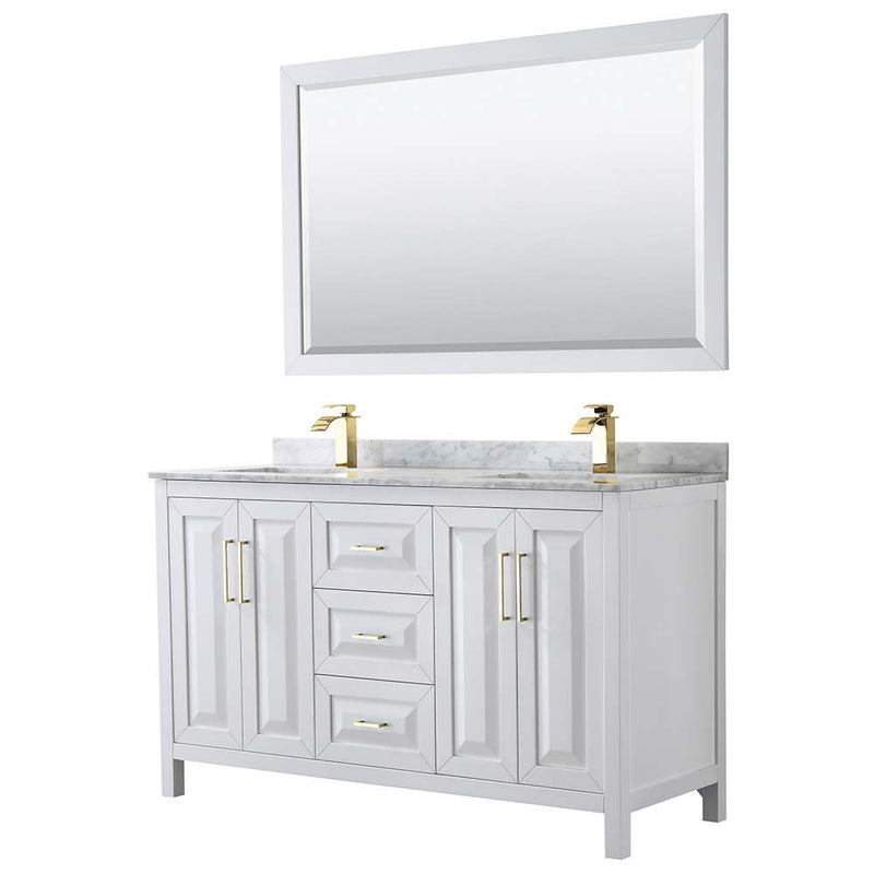 Daria 60 Inch Double Bathroom Vanity in White - Brushed Gold Trim - 37