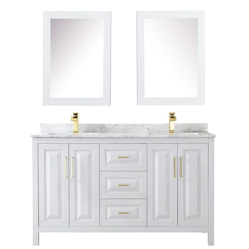 Daria 60 Inch Double Bathroom Vanity in White - Brushed Gold Trim - 44