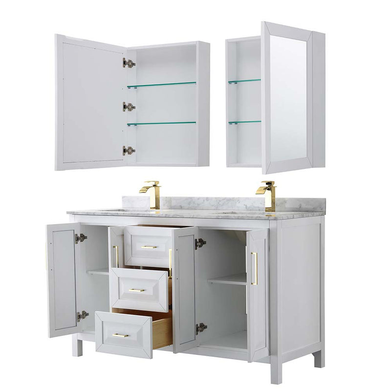 Daria 60 Inch Double Bathroom Vanity in White - Brushed Gold Trim - 43
