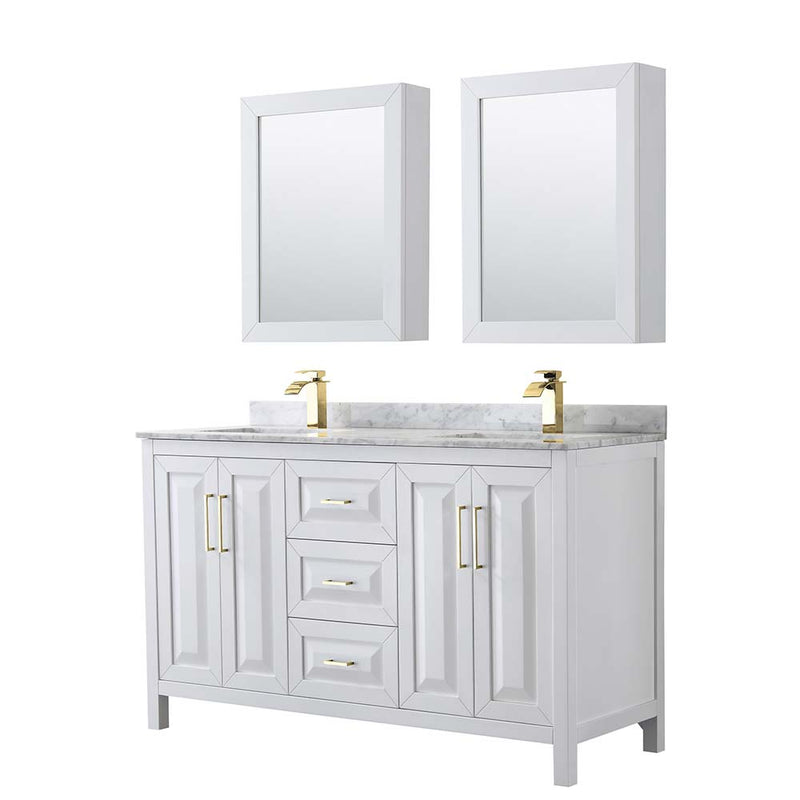 Daria 60 Inch Double Bathroom Vanity in White - Brushed Gold Trim - 42