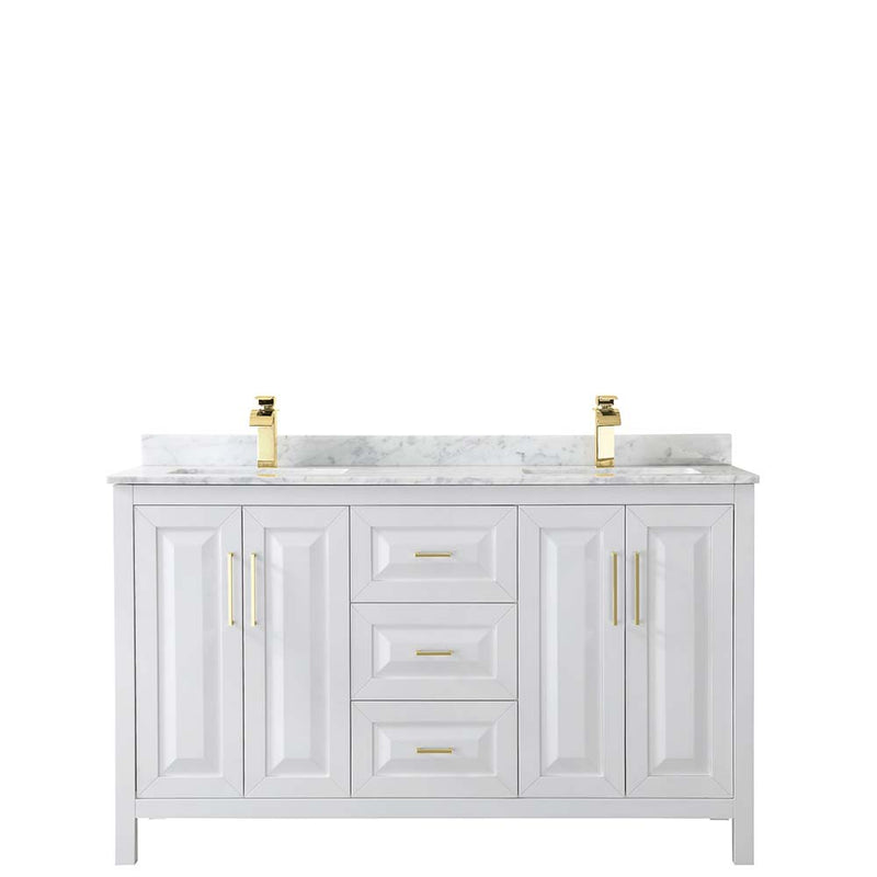 Daria 60 Inch Double Bathroom Vanity in White - Brushed Gold Trim - 30