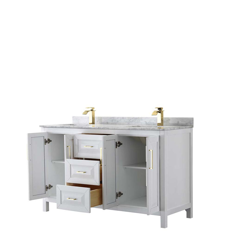 Daria 60 Inch Double Bathroom Vanity in White - Brushed Gold Trim - 29