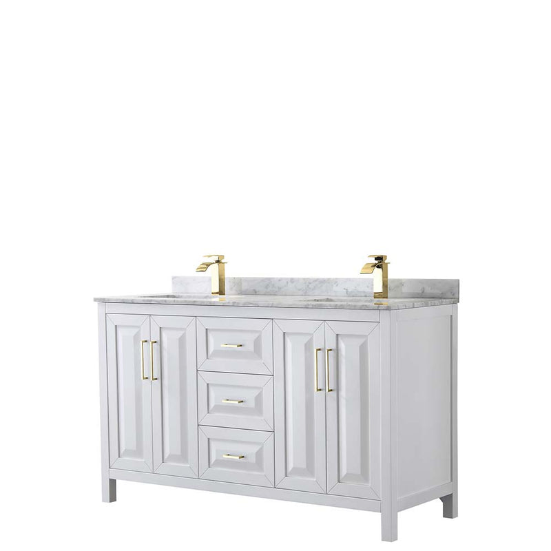 Daria 60 Inch Double Bathroom Vanity in White - Brushed Gold Trim - 28