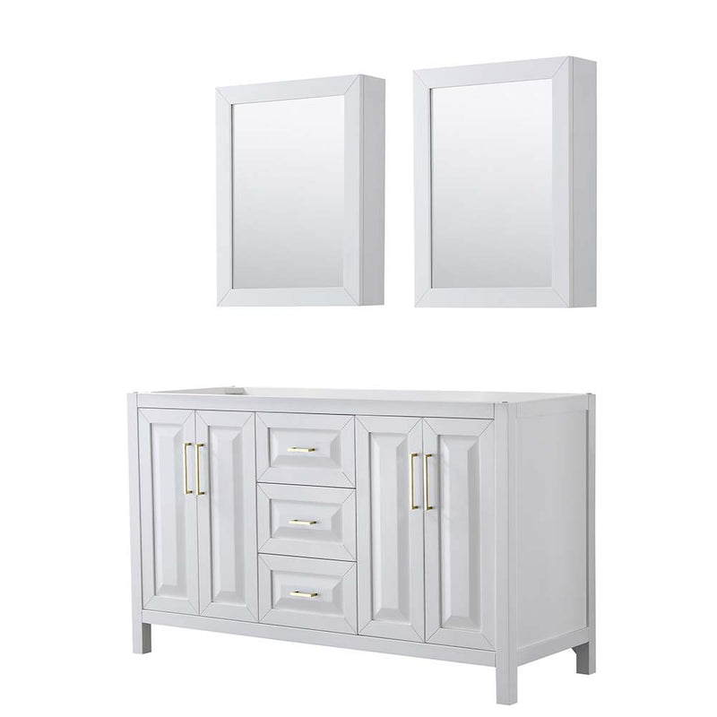 Daria 60 Inch Double Bathroom Vanity in White - Brushed Gold Trim - 6