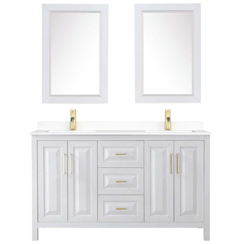 Daria 60 Inch Double Bathroom Vanity in White - Brushed Gold Trim - 53