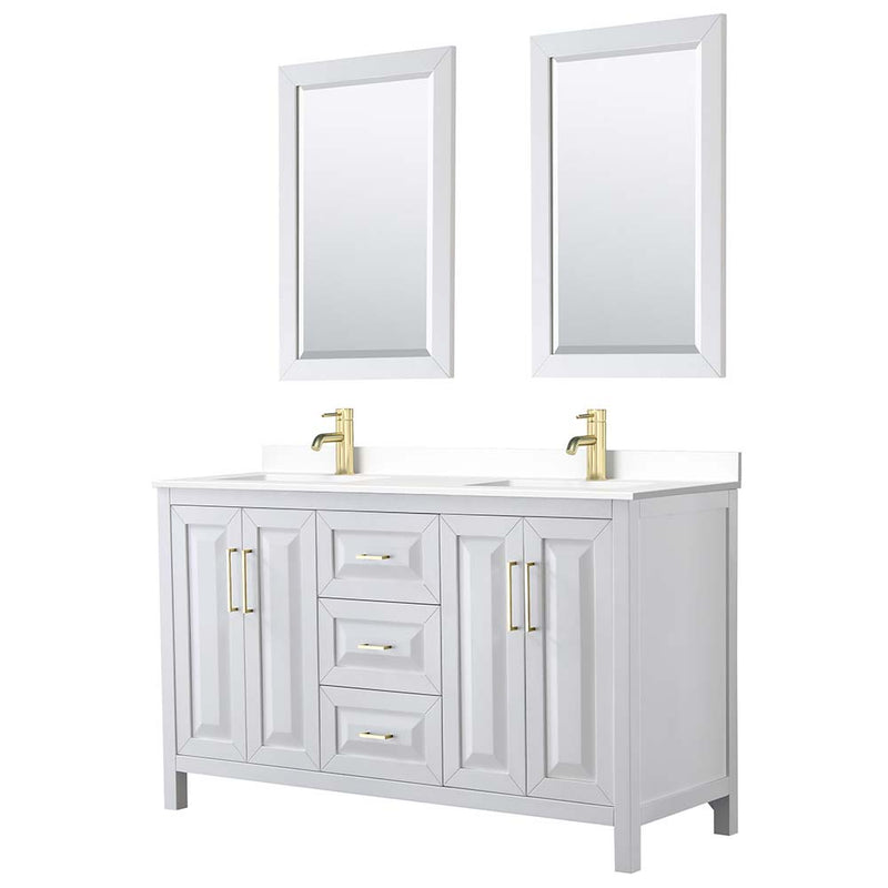Daria 60 Inch Double Bathroom Vanity in White - Brushed Gold Trim - 51